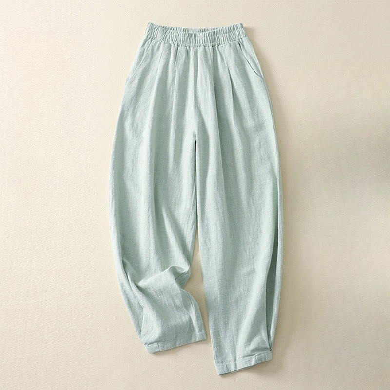 Pantalones de lino y algodón con cintura elástica, versátiles, informales, de color liso, para mujer, con bolsillos , de Buddha Stones - Turquesa pálido - US8-10，UK/AU12-14，EU40-42 (2XL) - image 14