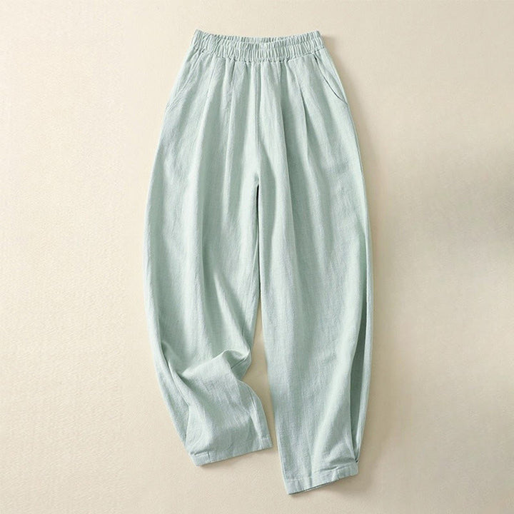 Pantalones de lino y algodón con cintura elástica, versátiles, informales, de color liso, para mujer, con bolsillos , de Buddha Stones - Turquesa pálido - US8-10，UK/AU12-14，EU40-42 (2XL) - image 14