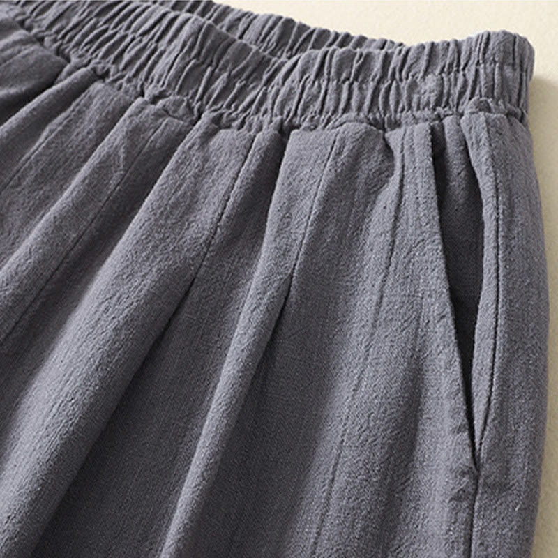 Pantalones de lino y algodón con cintura elástica de color liso para mujer con bolsillos de Buddha Stones Commute - image 7