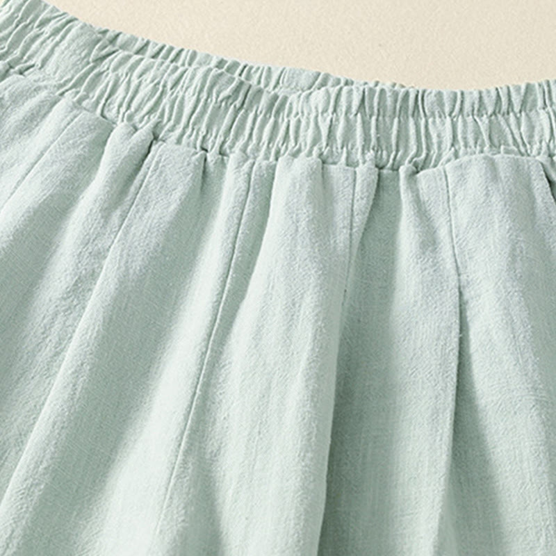 Pantalones de lino y algodón con cintura elástica de color liso para mujer con bolsillos de Buddha Stones Commute - image 15