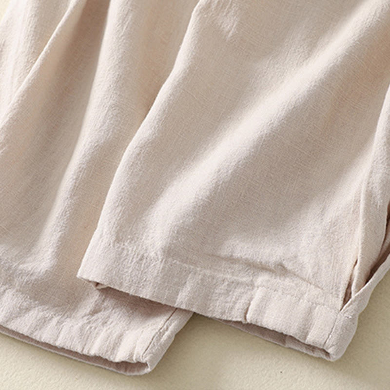 Pantalones de lino y algodón con cintura elástica de color liso para mujer con bolsillos de Buddha Stones Commute - image 4