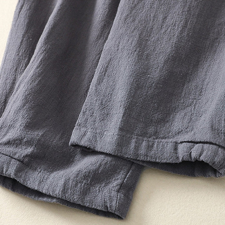 Pantalones de lino y algodón con cintura elástica de color liso para mujer con bolsillos de Buddha Stones Commute - image 9