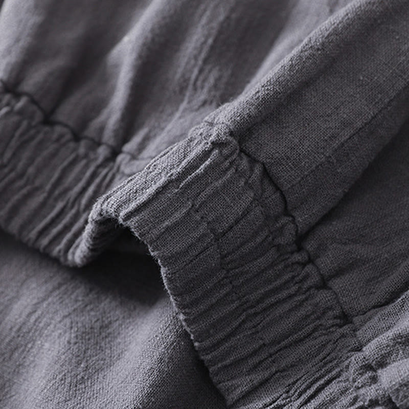 Pantalones de lino y algodón con cintura elástica de color liso para mujer con bolsillos de Buddha Stones Commute - image 8