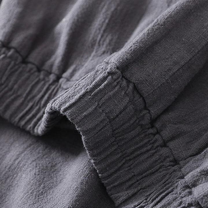 Pantalones de lino y algodón con cintura elástica de color liso para mujer con bolsillos de Buddha Stones Commute - image 8