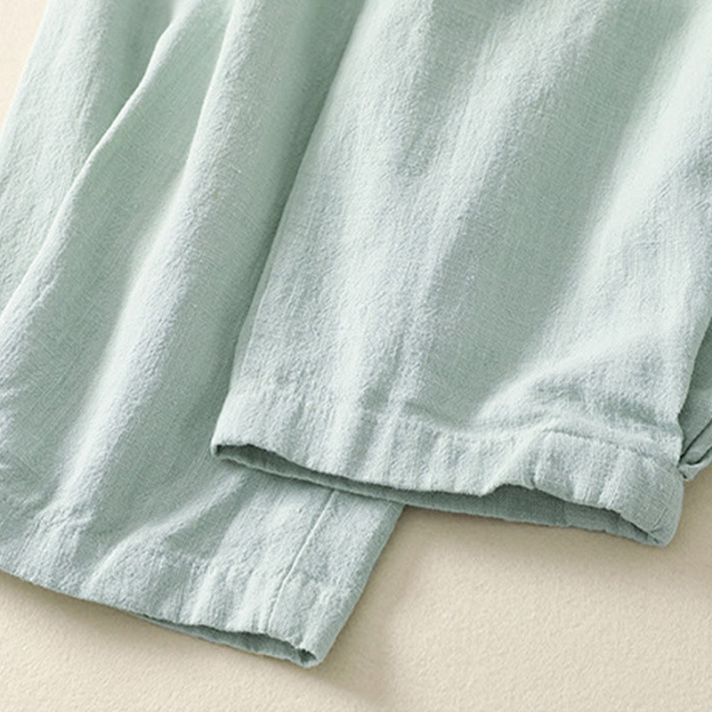 Pantalones de lino y algodón con cintura elástica, versátiles, informales, de color liso, para mujer, con bolsillos , de Buddha Stones - image 18