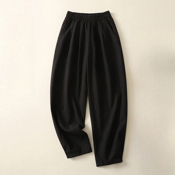 Pantalones de lino y algodón con cintura elástica, versátiles, informales, de color liso, para mujer, con bolsillos , de Buddha Stones - Negro - US8-10，UK/AU12-14，EU40-42 (2XL) - image 11