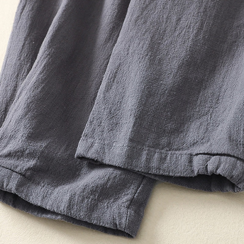 Pantalones de lino y algodón con cintura elástica de color liso para mujer con bolsillos de Buddha Stones Commute - image 9