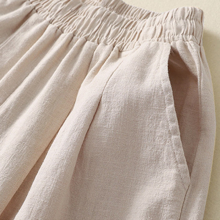 Pantalones de lino y algodón con cintura elástica, versátiles, informales, de color liso, para mujer, con bolsillos , de Buddha Stones - image 2