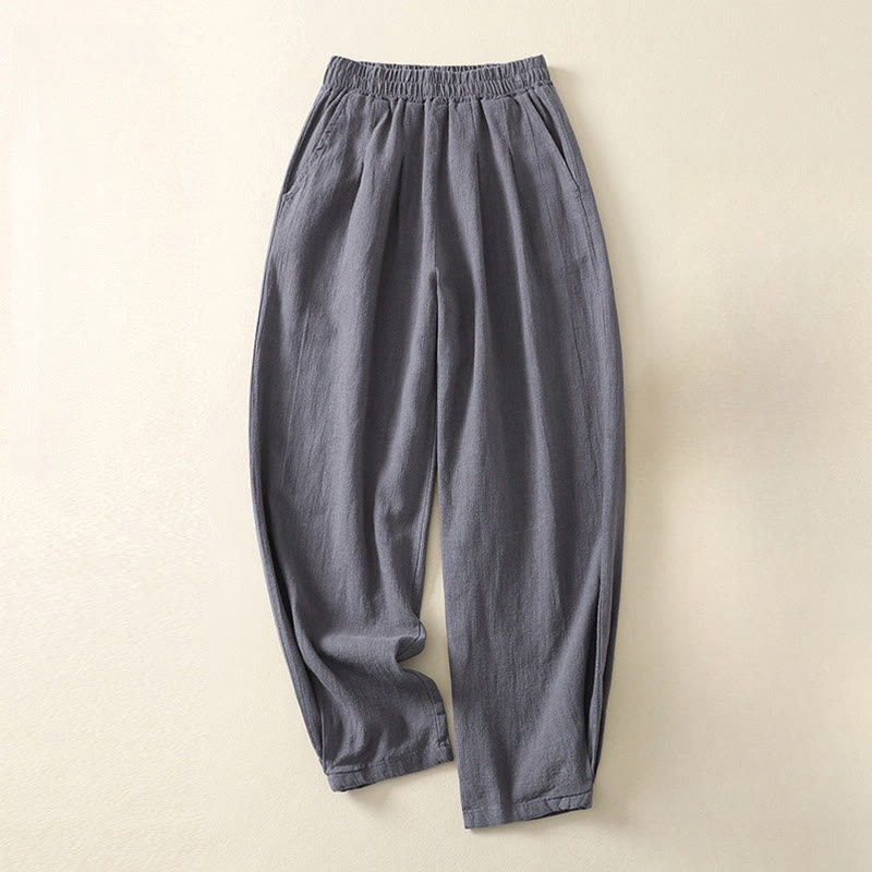 Pantalones de lino y algodón con cintura elástica de color liso para mujer con bolsillos de Buddha Stones Commute - Gris pizarra - US8-10，UK/AU12-14，EU40-42 (2XL) - image 6
