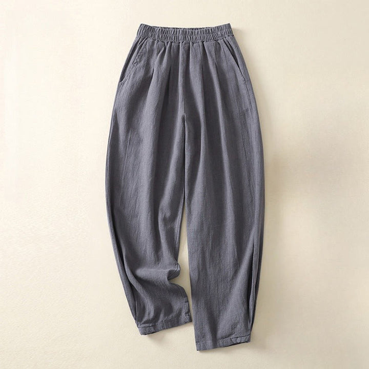 Pantalones de lino y algodón con cintura elástica de color liso para mujer con bolsillos de Buddha Stones Commute - Gris pizarra - US8-10，UK/AU12-14，EU40-42 (2XL) - image 6