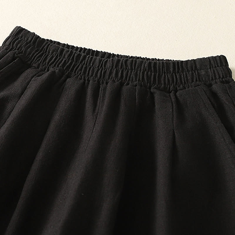 Pantalones de lino y algodón con cintura elástica de color liso para mujer con bolsillos de Buddha Stones Commute - image 12