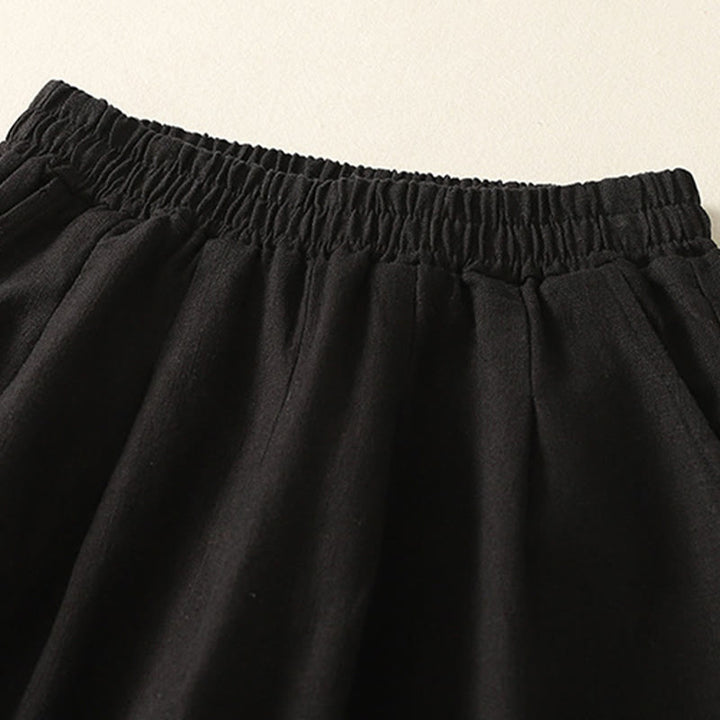 Pantalones de lino y algodón con cintura elástica de color liso para mujer con bolsillos de Buddha Stones Commute - image 12