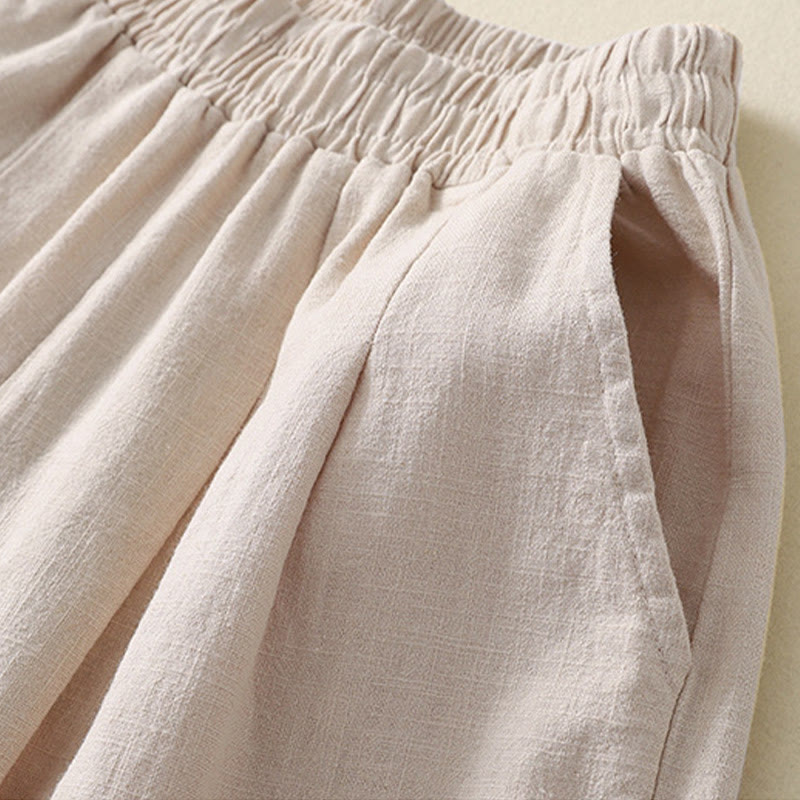 Pantalones de lino y algodón con cintura elástica de color liso para mujer con bolsillos de Buddha Stones Commute - image 2