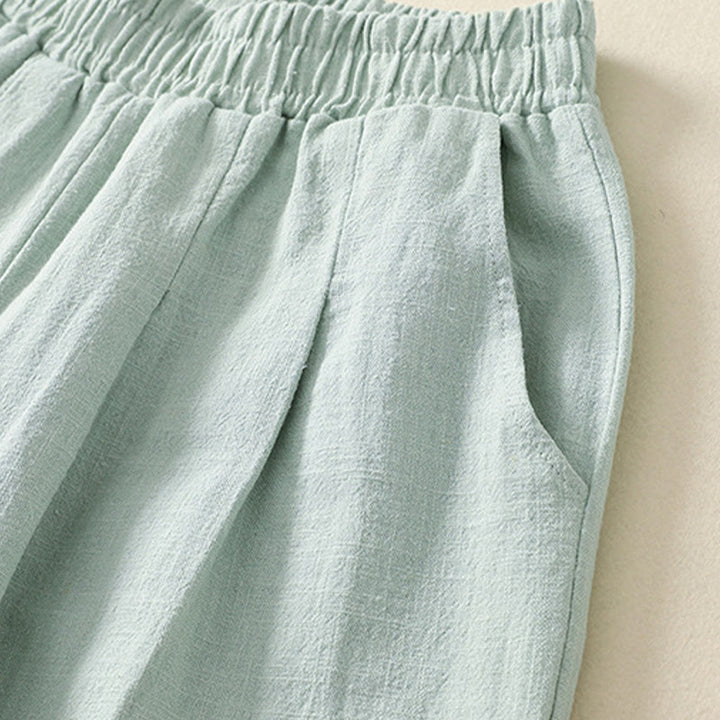 Pantalones de lino y algodón con cintura elástica de color liso para mujer con bolsillos de Buddha Stones Commute - image 16