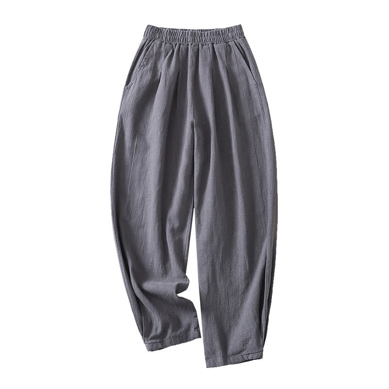 Pantalones de lino y algodón con cintura elástica de color liso para mujer con bolsillos de Buddha Stones Commute - image 10