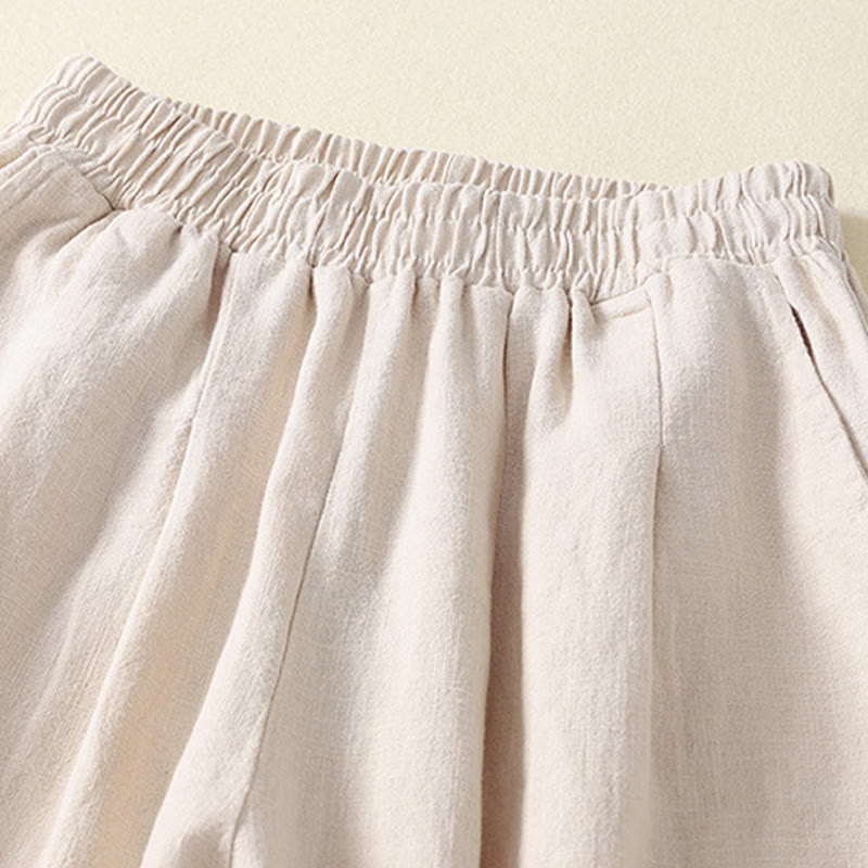 Pantalones de lino y algodón con cintura elástica, versátiles, informales, de color liso, para mujer, con bolsillos , de Buddha Stones - image 5