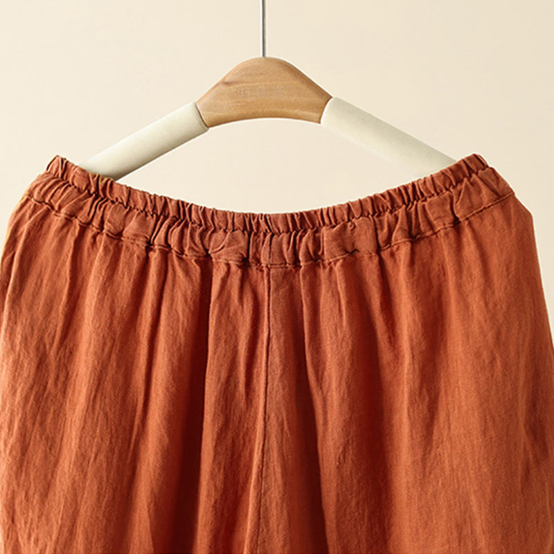 Pantalones anchos de Buddha Stones y algodón para mujer, informales, con diseño de arrugas y cordón ajustable, de 9 pulgadas de largo, con bolsillos - image 5