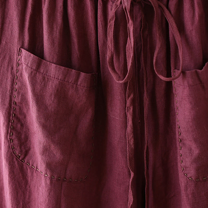 Pantalones anchos de Buddha Stones y algodón para mujer, informales, con diseño de arrugas y cordón ajustable, de 9 pulgadas de largo, con bolsillos - image 15