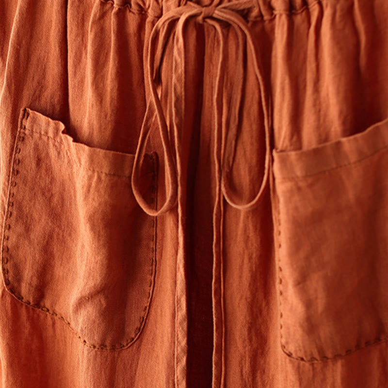 Pantalones anchos de Buddha Stones y algodón para mujer, informales, con diseño de arrugas y cordón ajustable, de 9 pulgadas de largo, con bolsillos - image 4