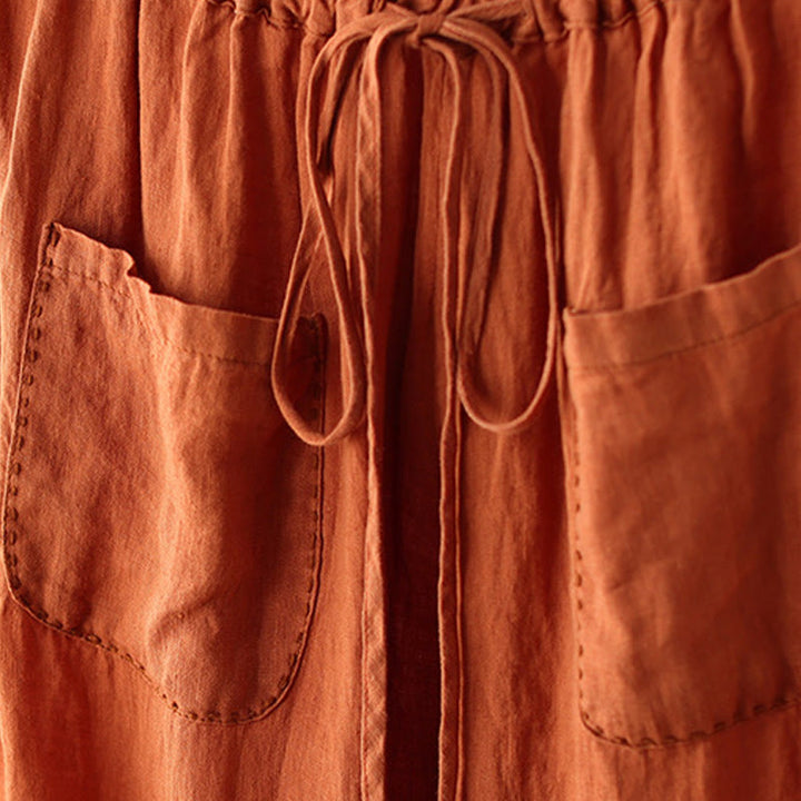 Pantalones anchos de Buddha Stones y algodón para mujer, informales, con diseño de arrugas y cordón ajustable, de 9 pulgadas de largo, con bolsillos - image 4