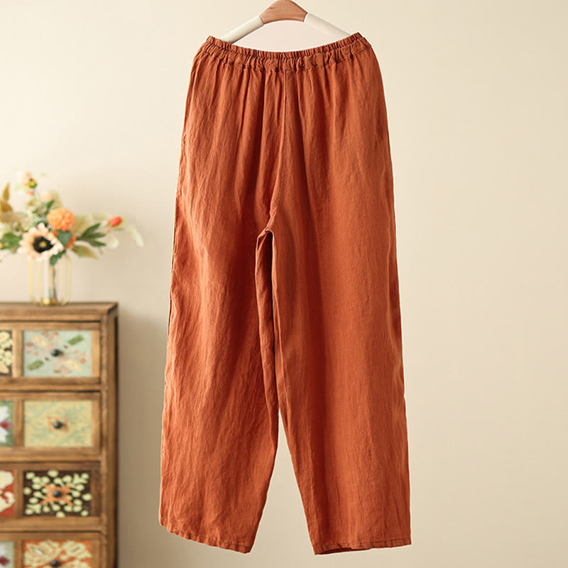 Pantalones anchos de Buddha Stones y algodón para mujer, informales, con diseño de arrugas y cordón ajustable, de 9 pulgadas de largo, con bolsillos - image 1