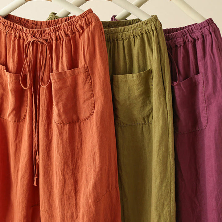 Pantalones anchos de Buddha Stones y algodón para mujer, informales, con diseño de arrugas y cordón ajustable, de 9 pulgadas de largo, con bolsillos - image 22