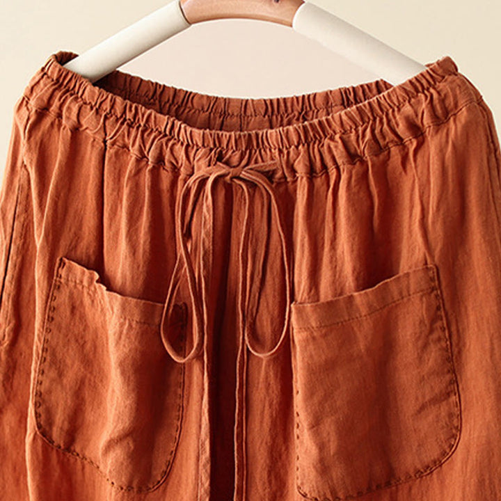Pantalones anchos de Buddha Stones y algodón para mujer, informales, con diseño de arrugas y cordón ajustable, de 9 pulgadas de largo, con bolsillos - image 2
