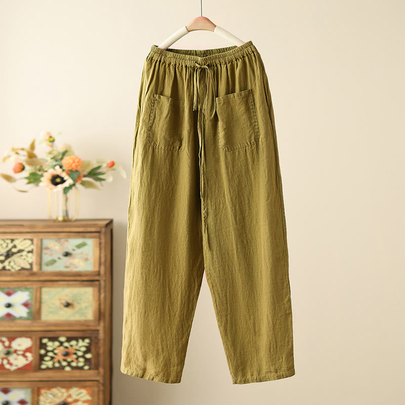 Pantalones anchos de Buddha Stones y algodón para mujer, informales, con diseño de arrugas y cordón ajustable, de 9 pulgadas de largo, con bolsillos - Verde oliva - US8-10，UK/AU12-14，EU40-42 (2XL) - image 17
