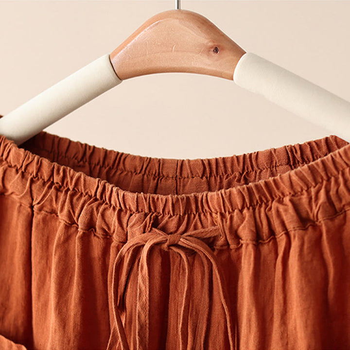 Pantalones anchos de Buddha Stones y algodón para mujer, informales, con diseño de arrugas y cordón ajustable, de 9 pulgadas de largo, con bolsillos - image 3