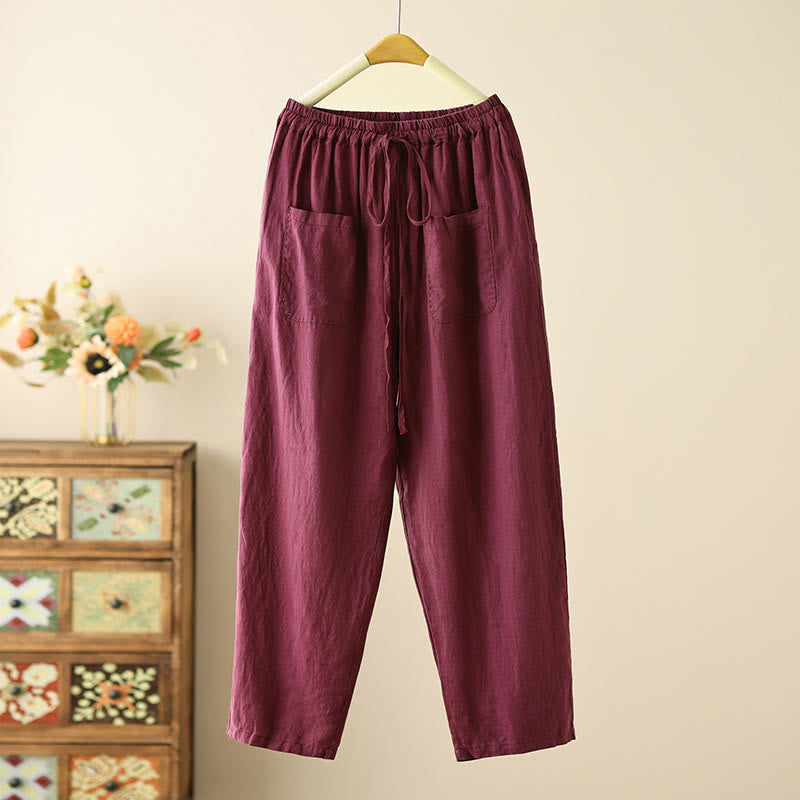 Pantalones anchos de Buddha Stones y algodón para mujer, informales, con diseño de arrugas y cordón ajustable, de 9 pulgadas de largo, con bolsillos - Magenta oscuro - US8-10，UK/AU12-14，EU40-42 (2XL) - image 13