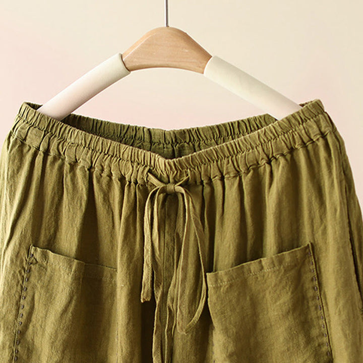 Pantalones anchos de Buddha Stones y algodón para mujer, informales, con diseño de arrugas y cordón ajustable, de 9 pulgadas de largo, con bolsillos - image 18