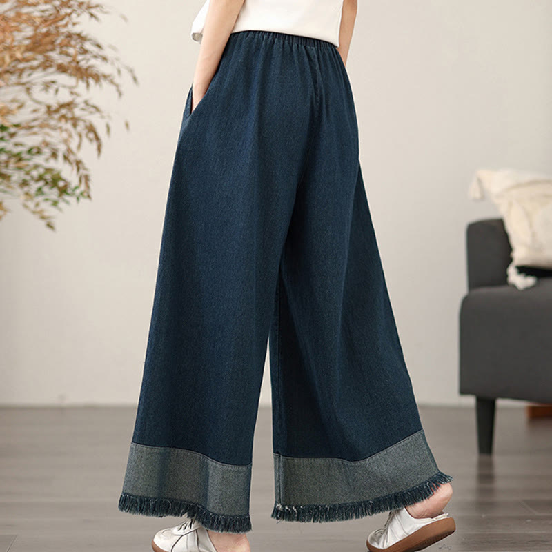 Pantalones anchos de mujer con diseño de borlas desgastadas vintage de Buddha Stones Spring con bolsillos - image 1
