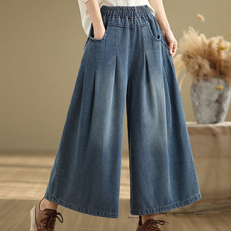Pantalones anchos de cintura alta para mujer con diseño desgastado vintage de Buddha Stones Fall y bolsillos - image 5