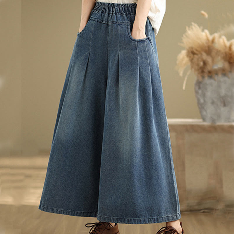 Pantalones anchos de cintura alta para mujer con diseño desgastado vintage de Buddha Stones Fall y bolsillos - image 3