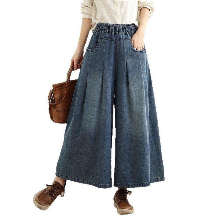 Pantalones anchos de cintura alta para mujer con diseño desgastado vintage de Buddha Stones Fall y bolsillos - image 10