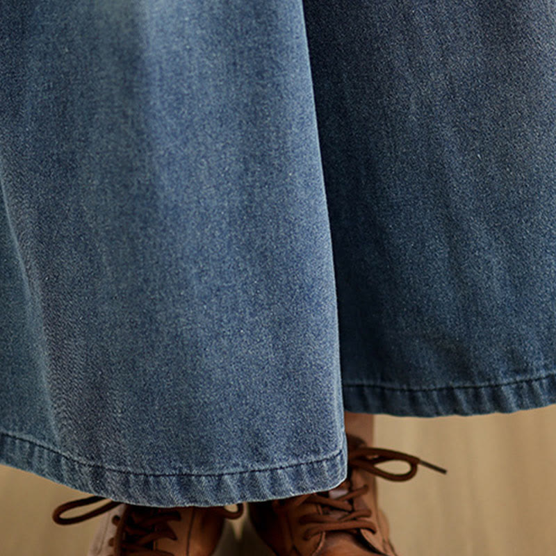 Pantalones anchos de cintura alta para mujer con diseño desgastado vintage de Buddha Stones Fall y bolsillos - image 9