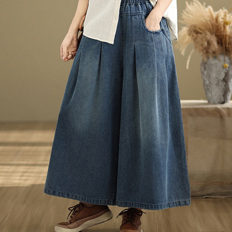 Pantalones anchos de cintura alta para mujer con diseño desgastado vintage de Buddha Stones Fall y bolsillos - image 4