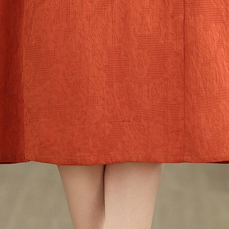 Vestido midi de lino y algodón de manga corta con diseño jacquard liso y bolsillos con Buddha Stones - image 8