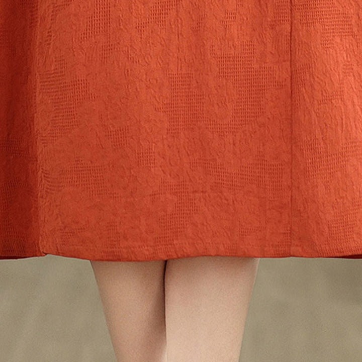 Vestido midi de lino y algodón de manga corta con diseño jacquard liso y bolsillos con Buddha Stones - image 8