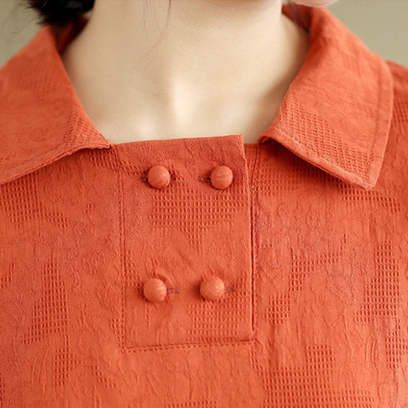 Vestido midi de lino y algodón de manga corta con diseño jacquard liso y bolsillos con Buddha Stones - image 6