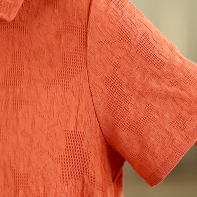 Vestido midi de lino y algodón de manga corta con diseño jacquard liso y bolsillos con Buddha Stones - image 7