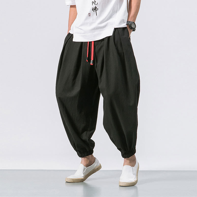 Pantalones deportivos casuales Buddha Stones de algodón de color liso con cordón y bolsillos para hombre - Negro - US/UK/AU46, EU56 (5XL) - image 1