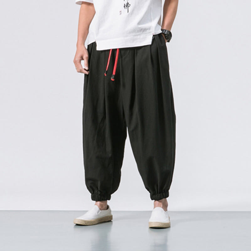 Pantalones deportivos casuales Buddha Stones de algodón de color liso con cordón y bolsillos para hombre - image 2