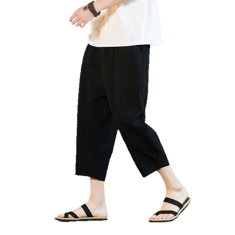 Pantalones harén de lino y algodón con cordón, diseño simple de Buddha Stones, para hombre, de color liso, con bolsillos - image 18