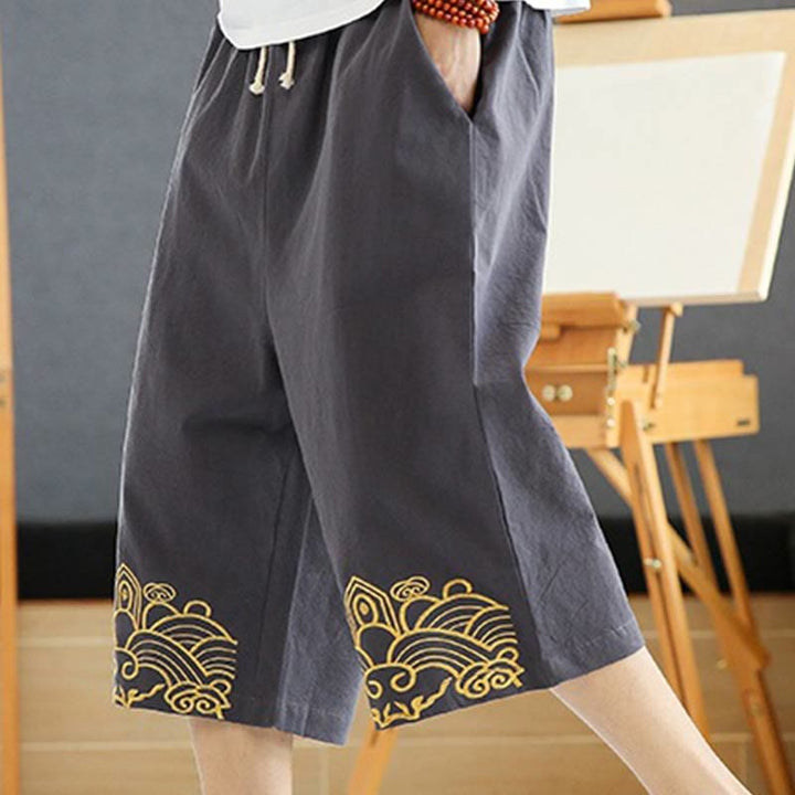 Pantalones harén de lino y algodón con bolsillos para hombre, informales, con bordado de Buddha Stones, de primavera, con cordón ajustable, de largo 7-8 - image 9