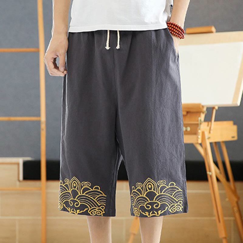 Pantalones harén de lino y algodón con bolsillos para hombre, informales, con bordado de Buddha Stones, de primavera, con cordón ajustable, de largo 7-8 - Gris pizarra - US/UK/AU46, EU56 (5XL) - image 8
