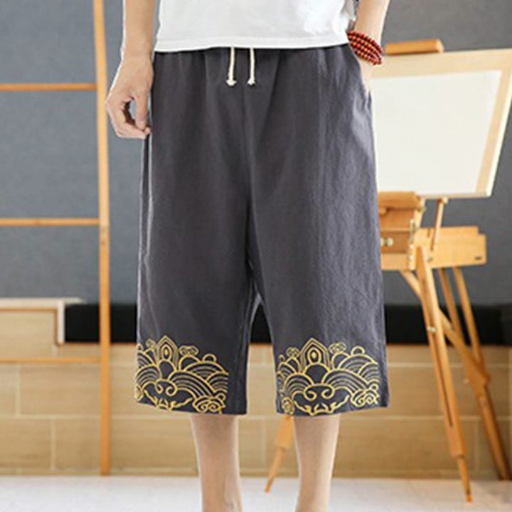 Pantalones harén de lino y algodón con bolsillos para hombre, informales, con bordado de Buddha Stones, de primavera, con cordón ajustable, de largo 7-8 - image 16