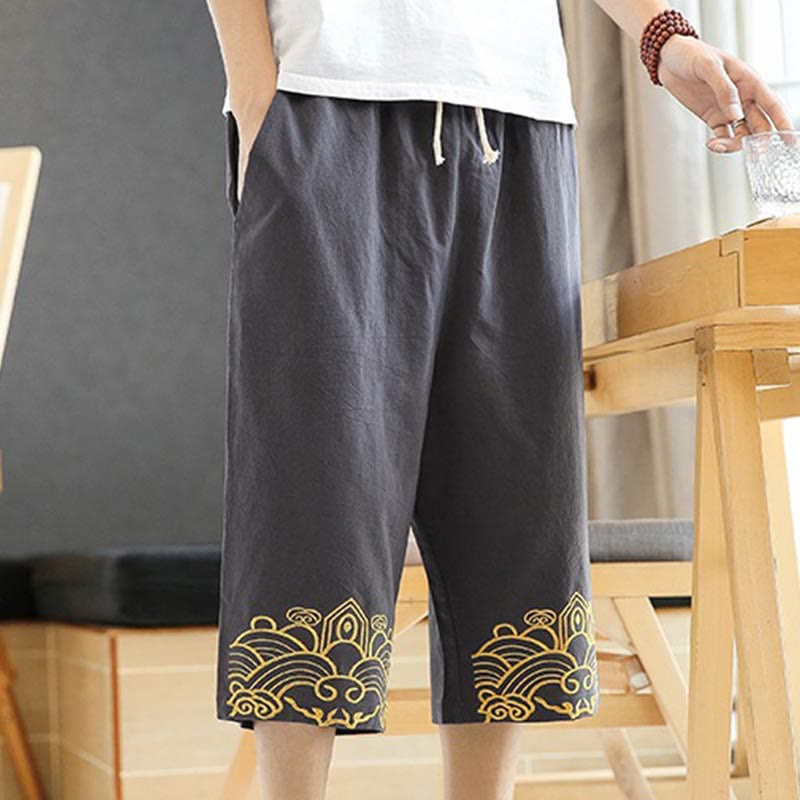 Pantalones harén de lino y algodón con bolsillos para hombre, informales, con bordado de Buddha Stones, de primavera, con cordón ajustable, de largo 7-8 - image 11