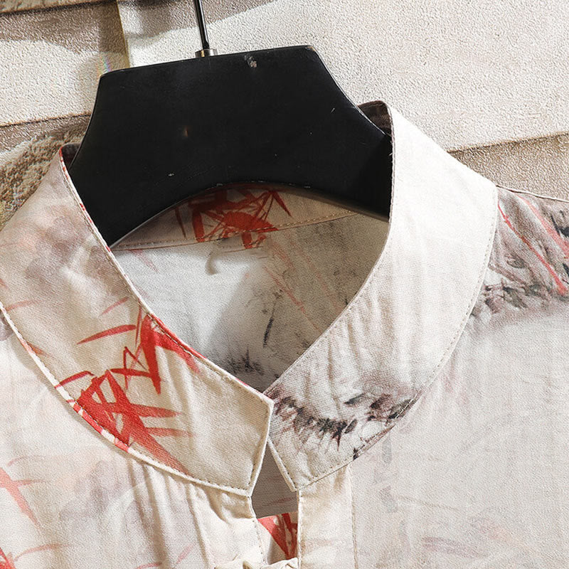 Chaqueta tipo camisa para hombre de manga corta con diseño de mariposas de bambú y botones de rana, con Buddha Stones en verano - image 3