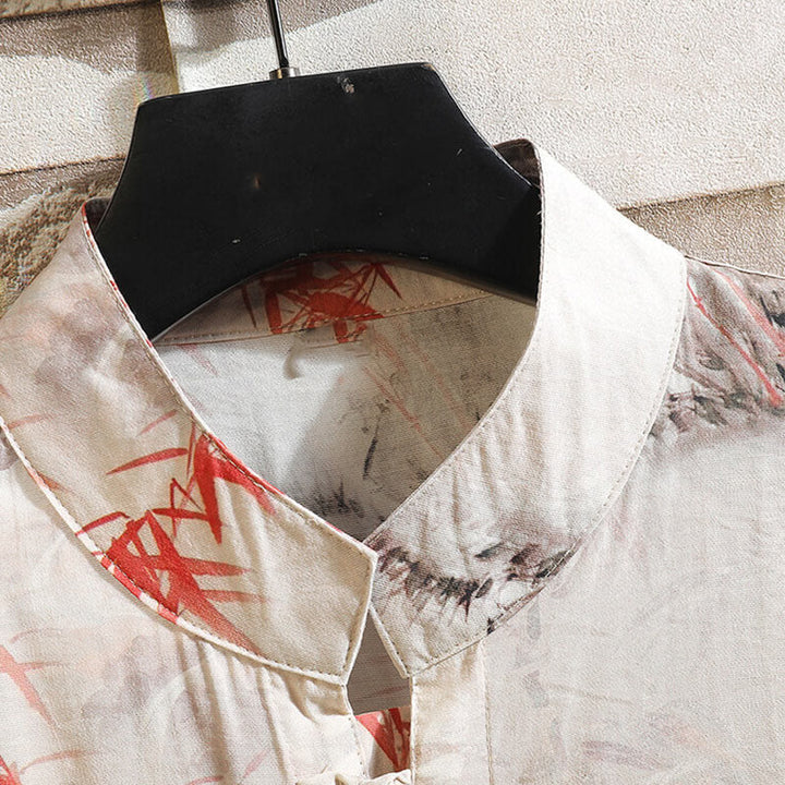 Chaqueta tipo camisa para hombre de manga corta con diseño de mariposas de bambú y botones de rana, con Buddha Stones en verano - image 3